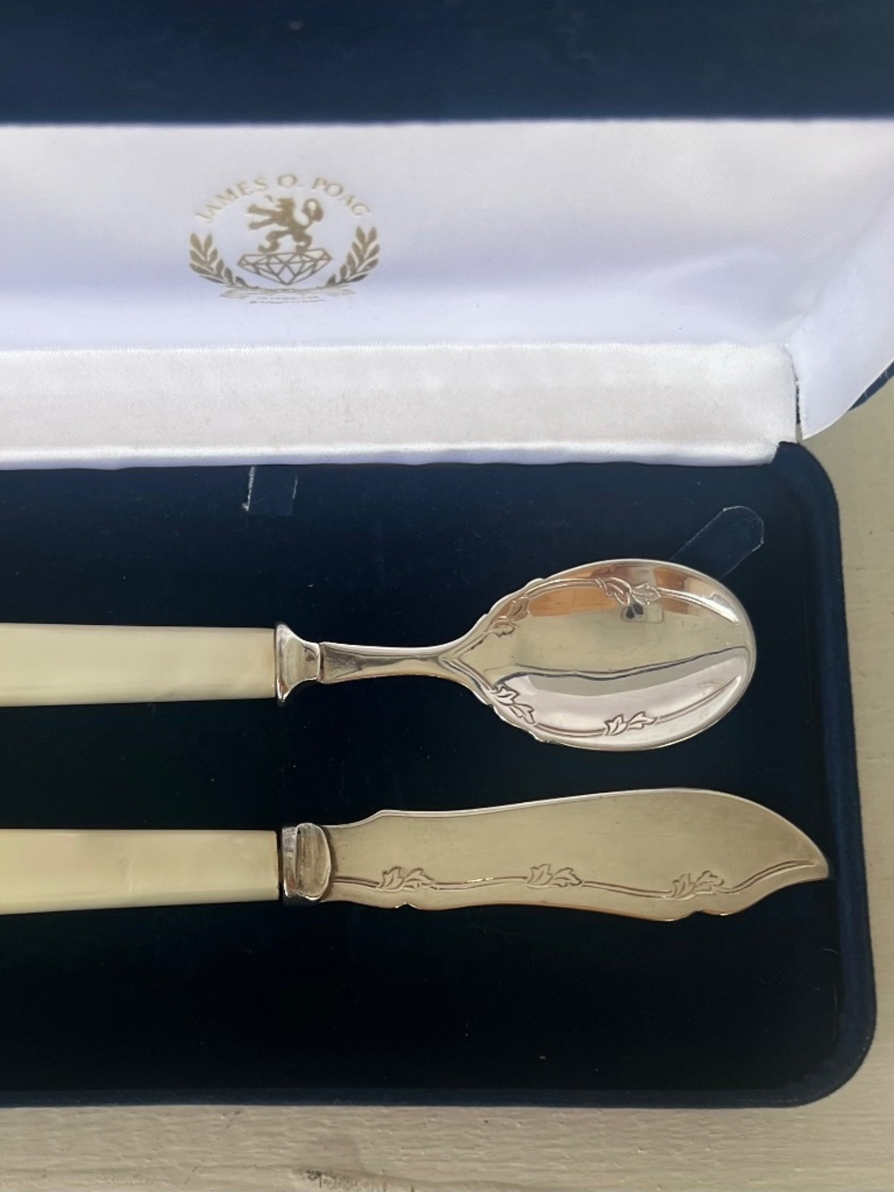 Sheffield England EP A1 Mother-of-Pearl Serving Spoon & Knife Set